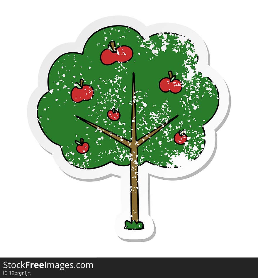 distressed sticker of a quirky hand drawn cartoon tree