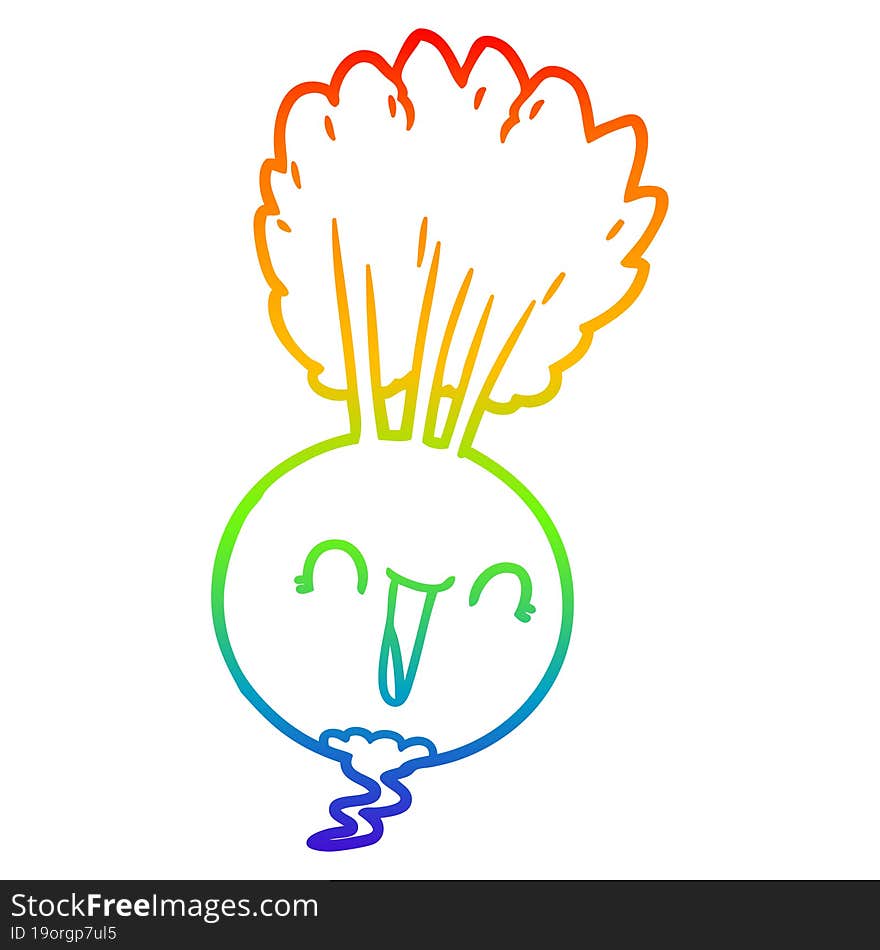 rainbow gradient line drawing of a cartoon root vegetable