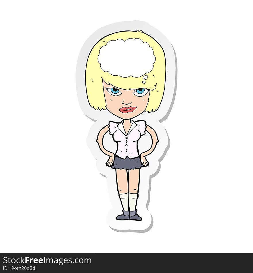 sticker of a cartoon woman thinking