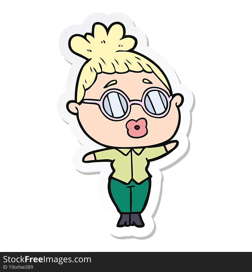 sticker of a cartoon woman wearing spectacles