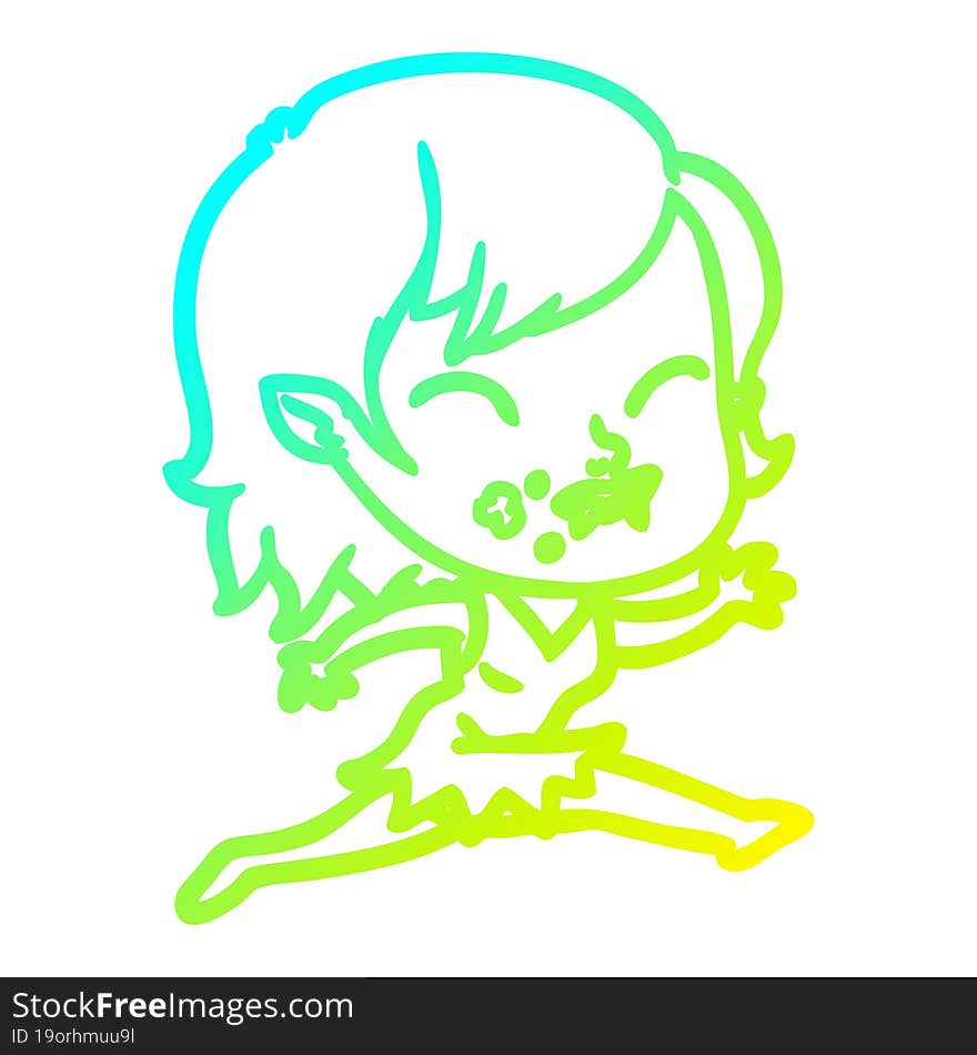 Cold Gradient Line Drawing Cartoon Vampire Girl With Blood On Cheek