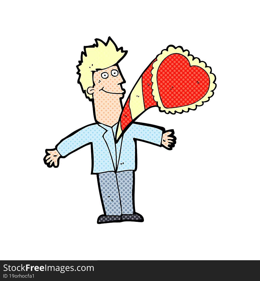 cartoon man with thumping heart. cartoon man with thumping heart