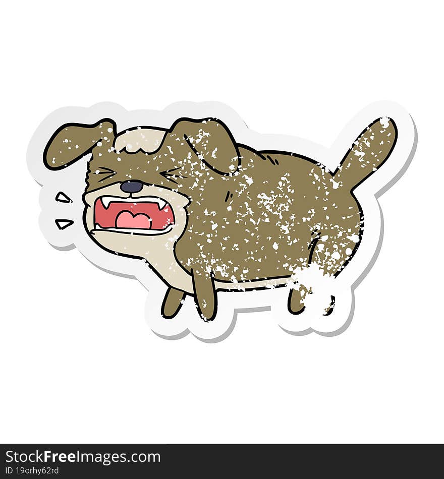 distressed sticker of a cartoon dog barking