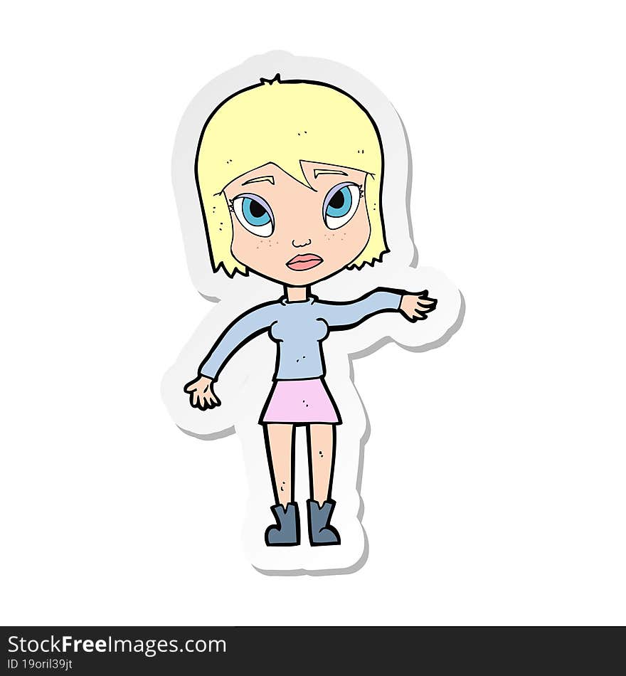 sticker of a cartoon woman waving hand