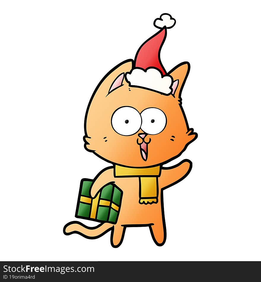 funny gradient cartoon of a cat wearing santa hat