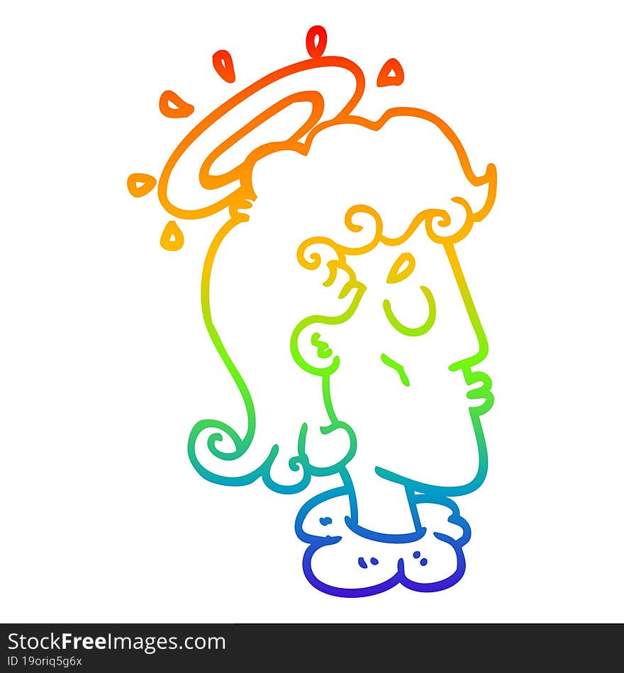 Rainbow Gradient Line Drawing Cartoon Angel Face