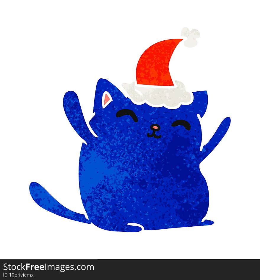 hand drawn christmas retro cartoon of kawaii cat