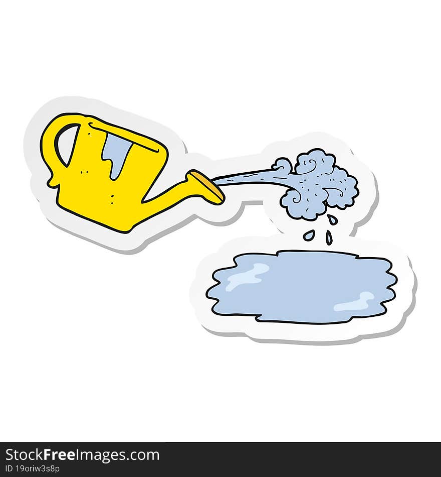 sticker of a cartoon watering can pouring