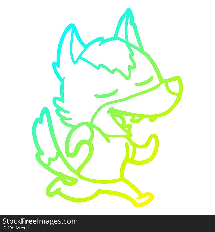 cold gradient line drawing cartoon running wolf laughing