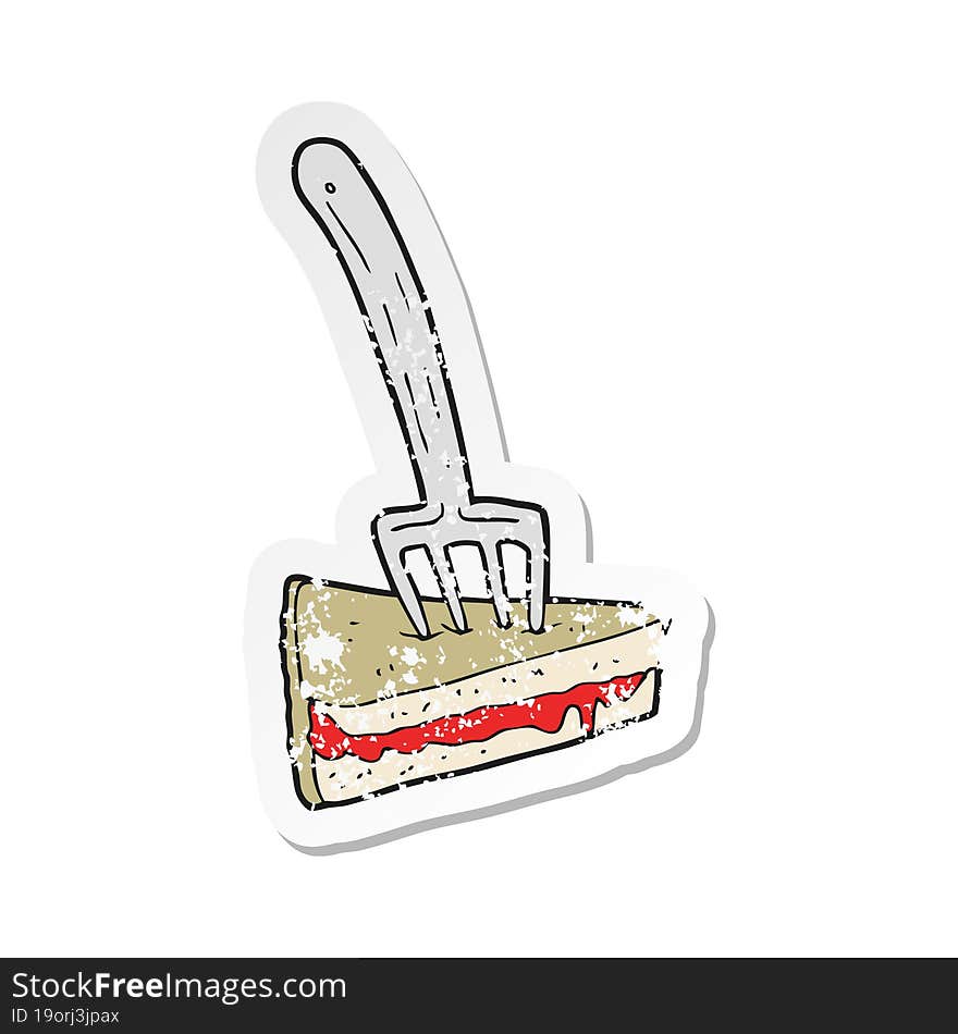 retro distressed sticker of a cartoon cake with fork