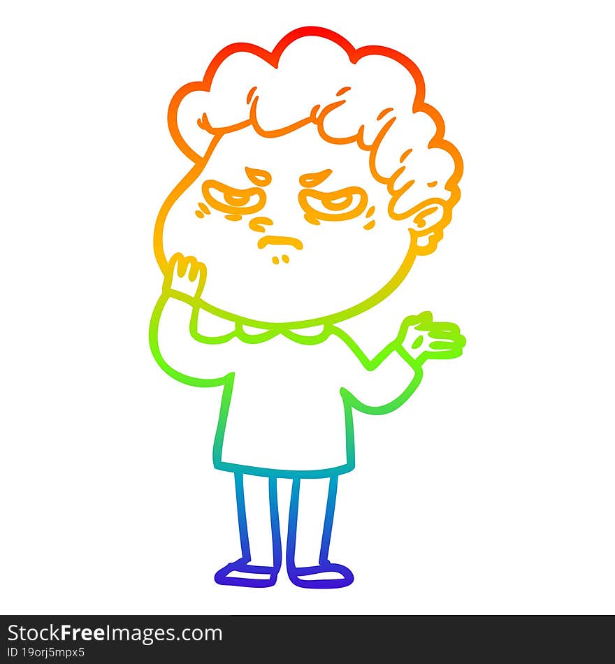 rainbow gradient line drawing cartoon angry man