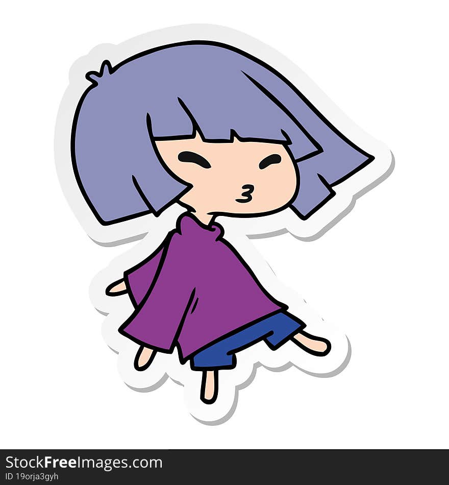 sticker cartoon of a cute kawaii girl