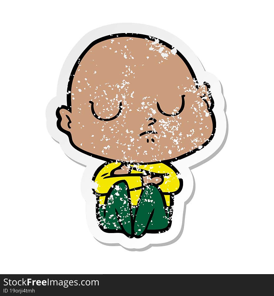 distressed sticker of a cartoon bald man