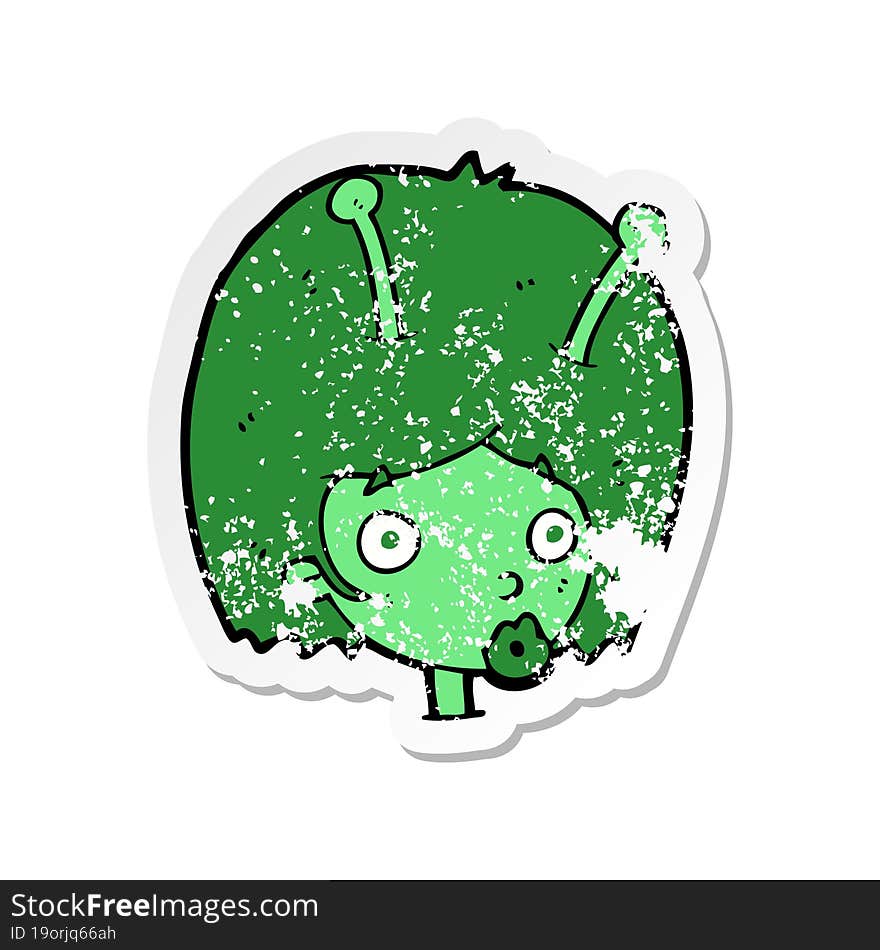 retro distressed sticker of a cartoon alien girl