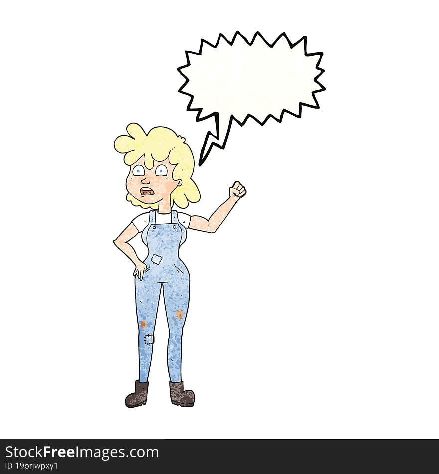 speech bubble textured cartoon woman shaking fist