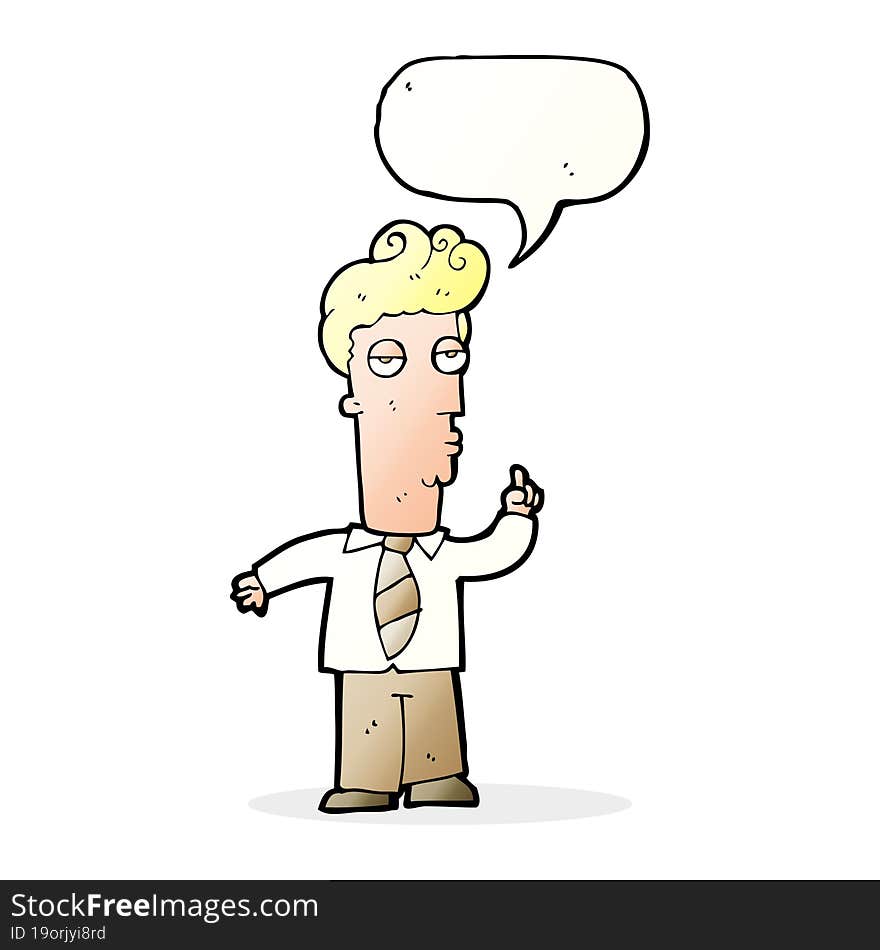 cartoon bored man asking question with speech bubble