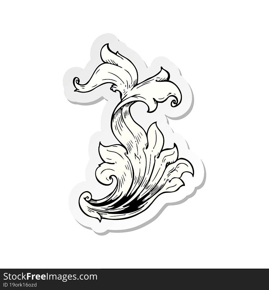 Sticker Of A Traditional Hand Drawn Floral Swirl