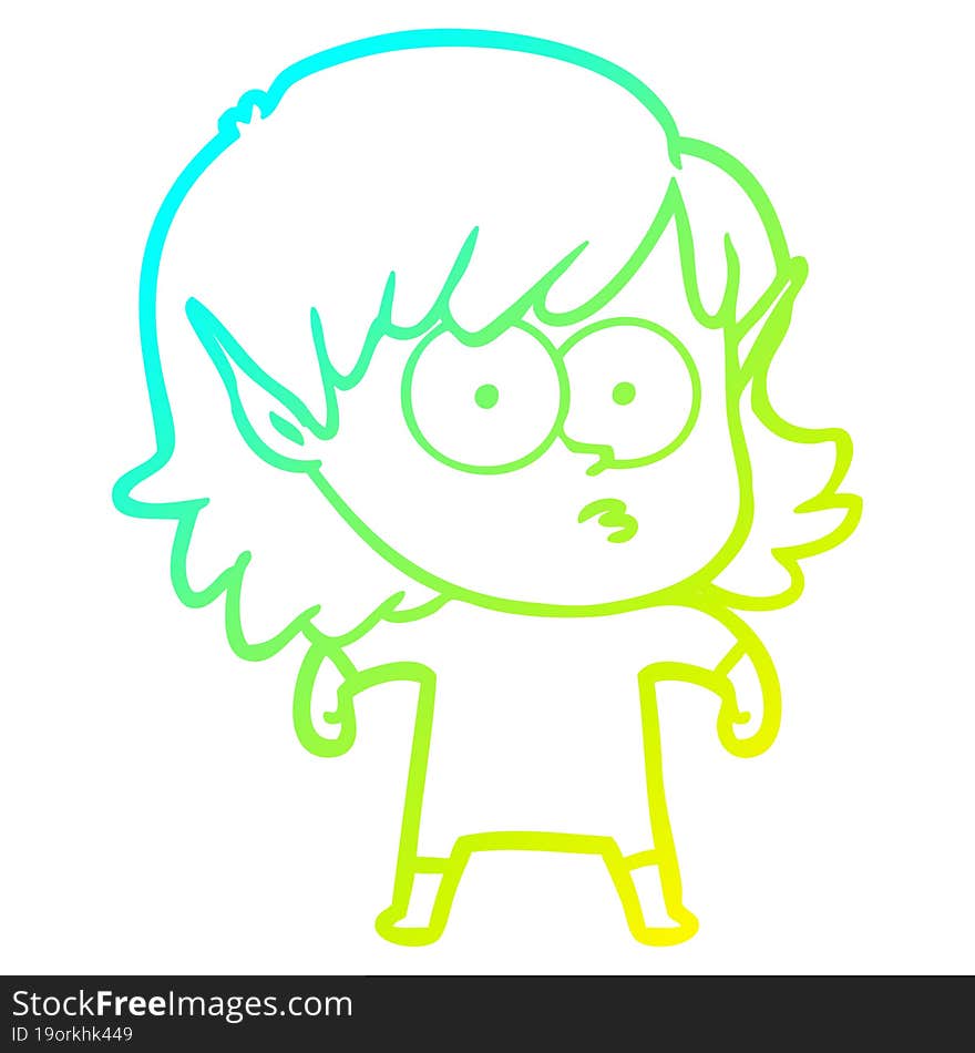 cold gradient line drawing cartoon elf girl staring