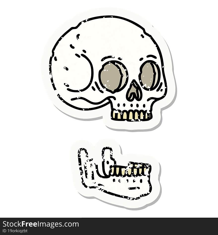 traditional distressed sticker tattoo of a skull