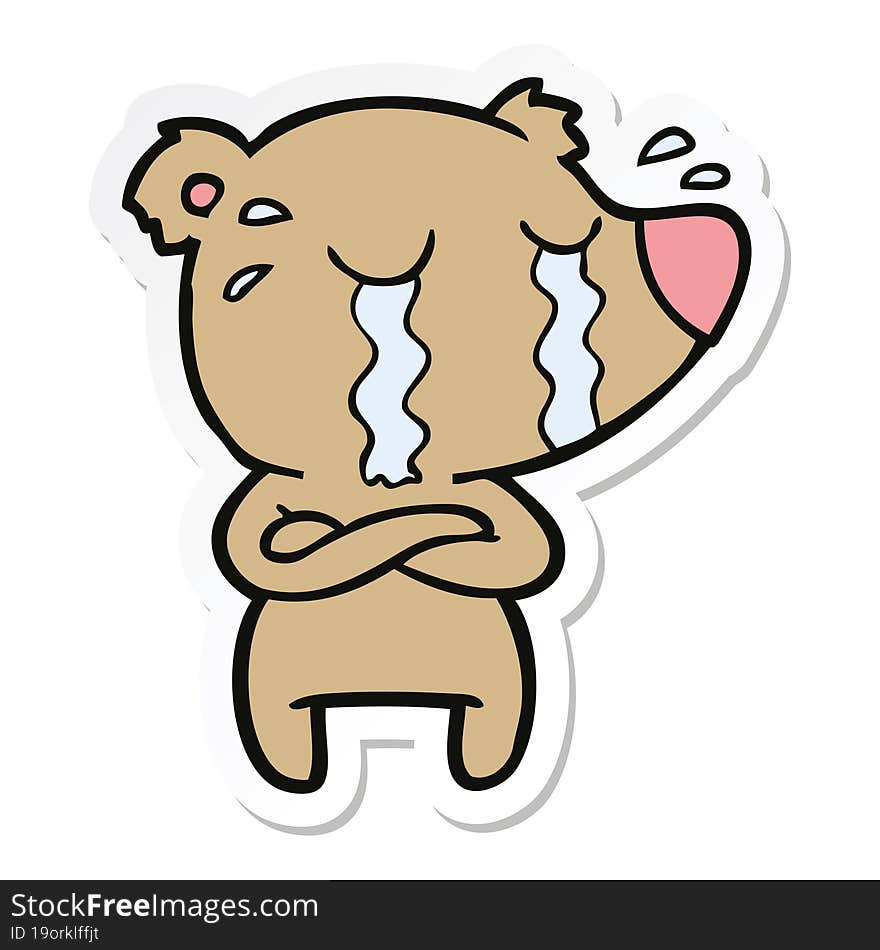 sticker of a cartoon crying bear