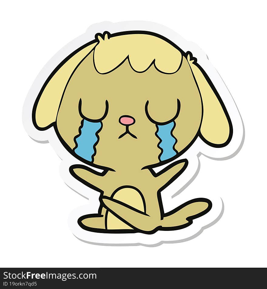 Sticker Of A Cute Cartoon Dog Crying