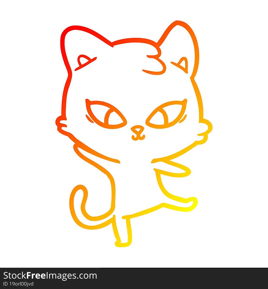 warm gradient line drawing cute cartoon cat