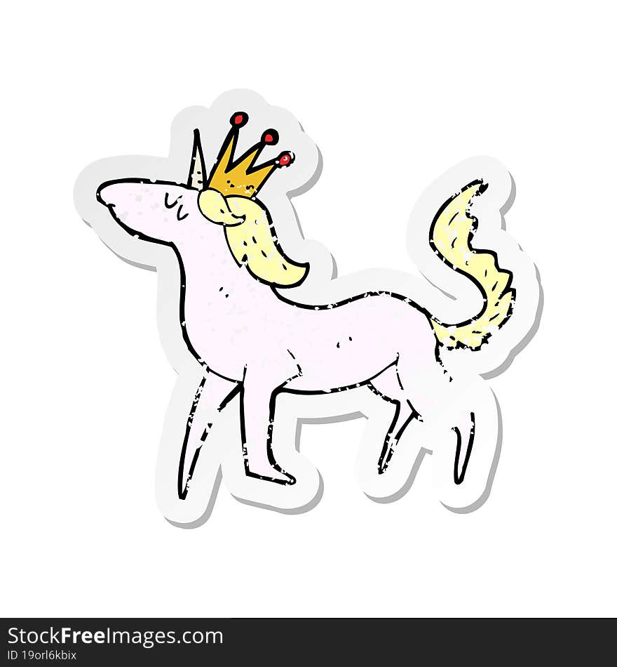 retro distressed sticker of a cartoon unicorn