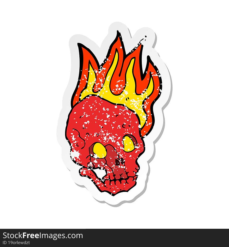 retro distressed sticker of a cartoon flaming skull