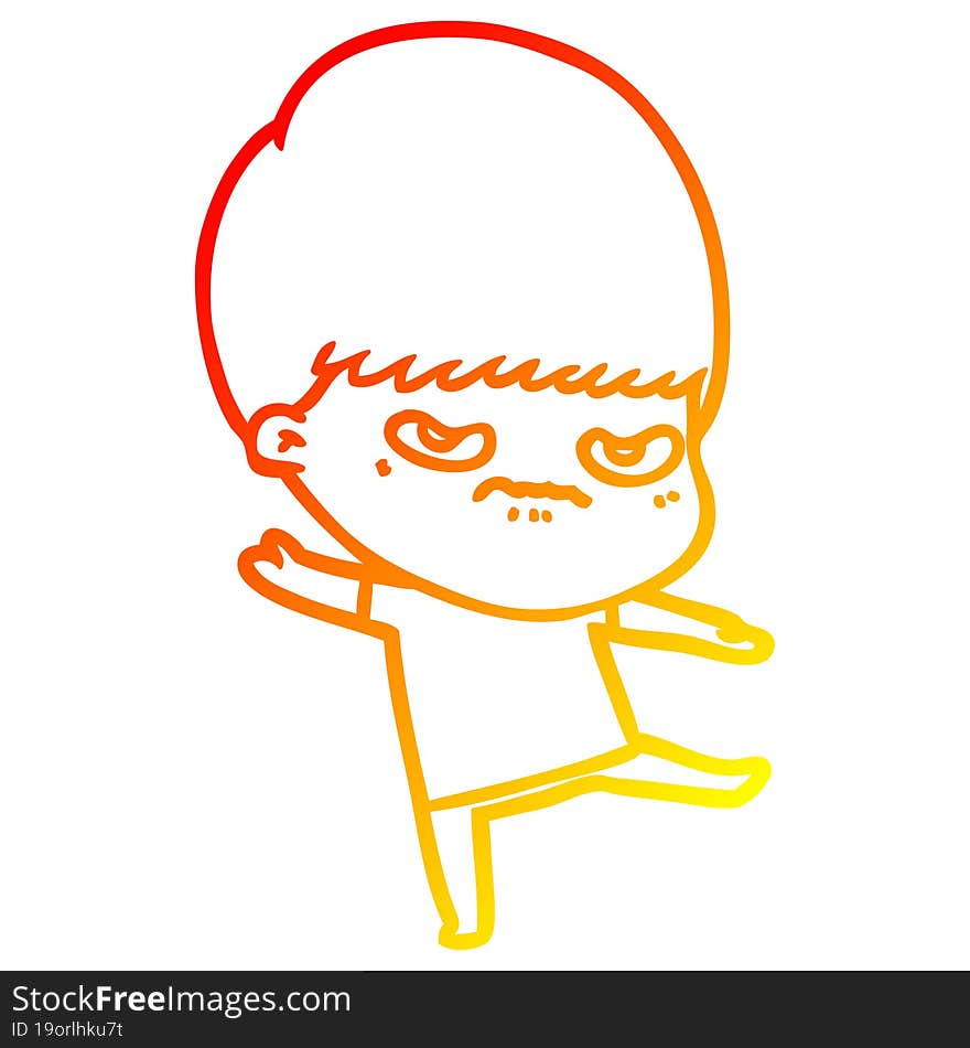 Warm Gradient Line Drawing Annoyed Cartoon Boy