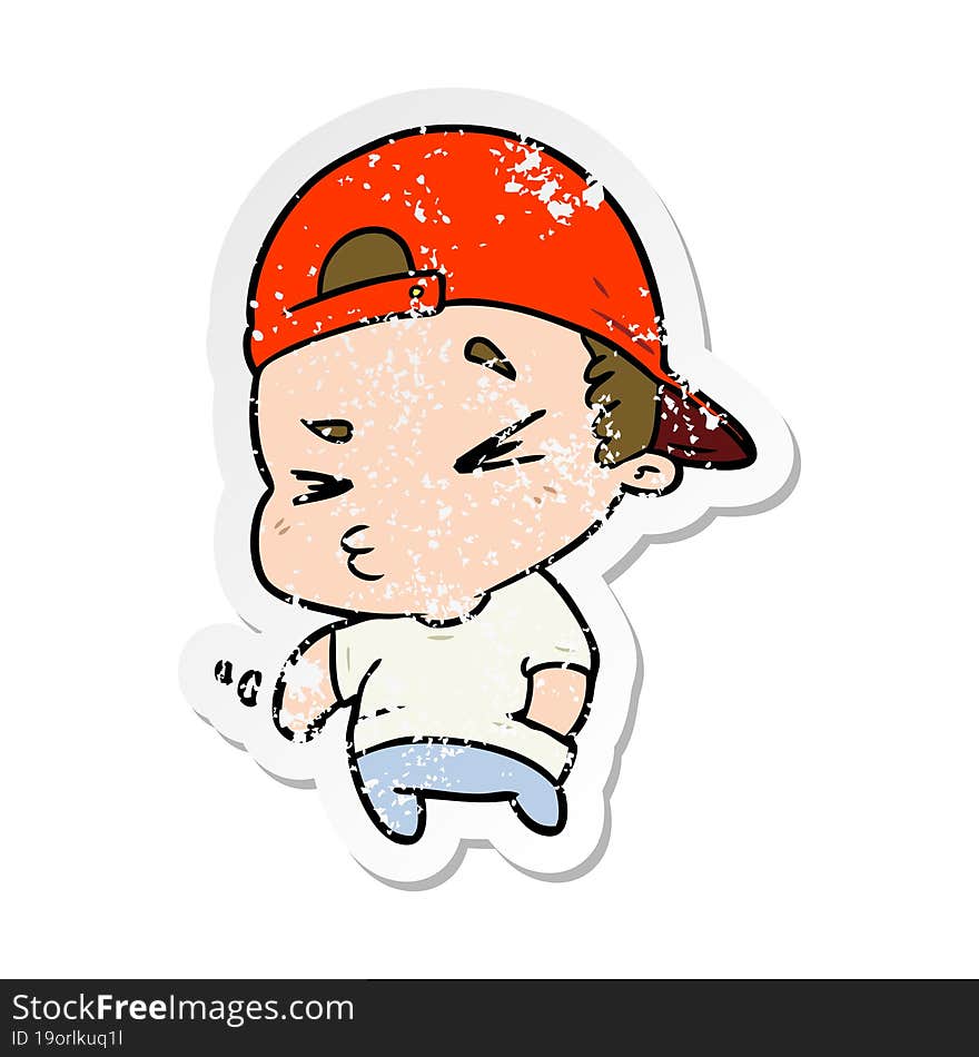 distressed sticker of a cartoon cool kid