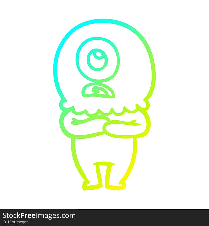 cold gradient line drawing of a cartoon cyclops alien spaceman