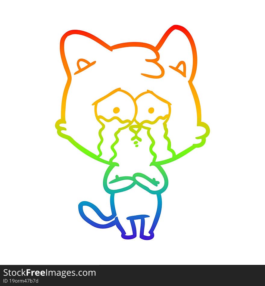 rainbow gradient line drawing cartoon crying cat