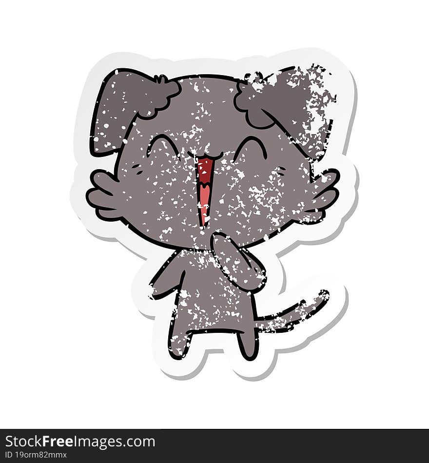 distressed sticker of a laughing little dog cartoon