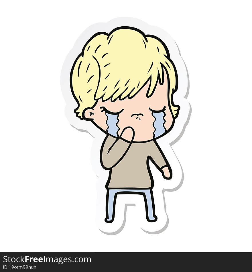 sticker of a cartoon woman crying