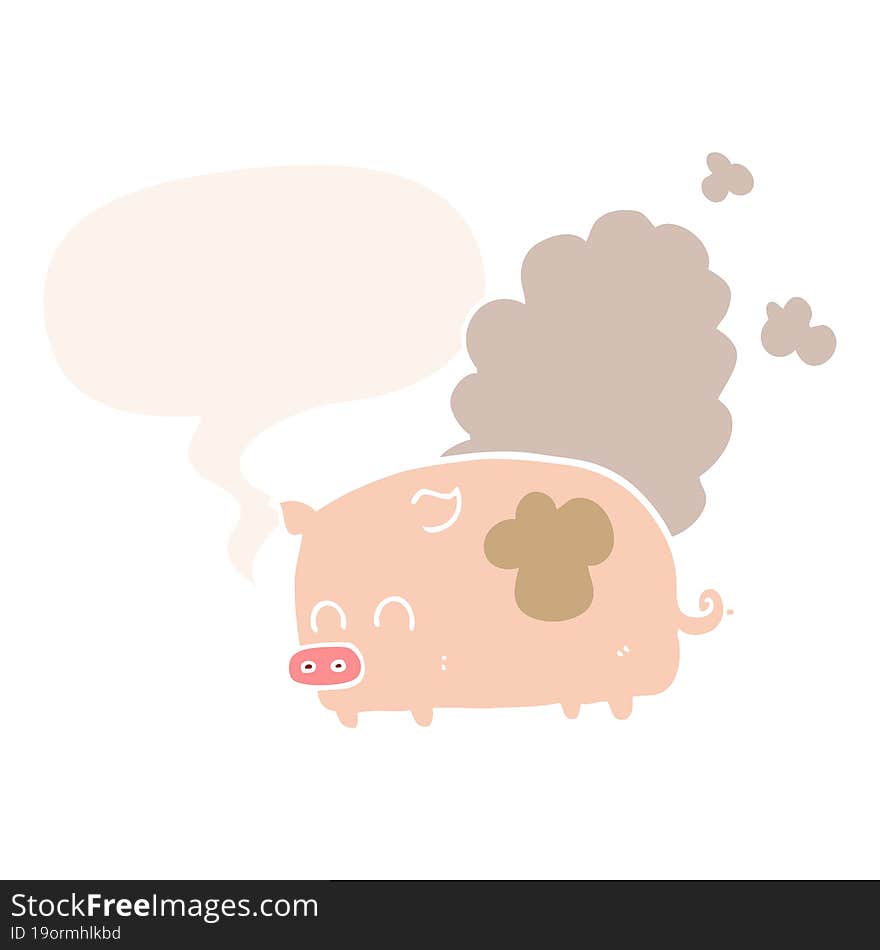 Cartoon Smelly Pig And Speech Bubble In Retro Style