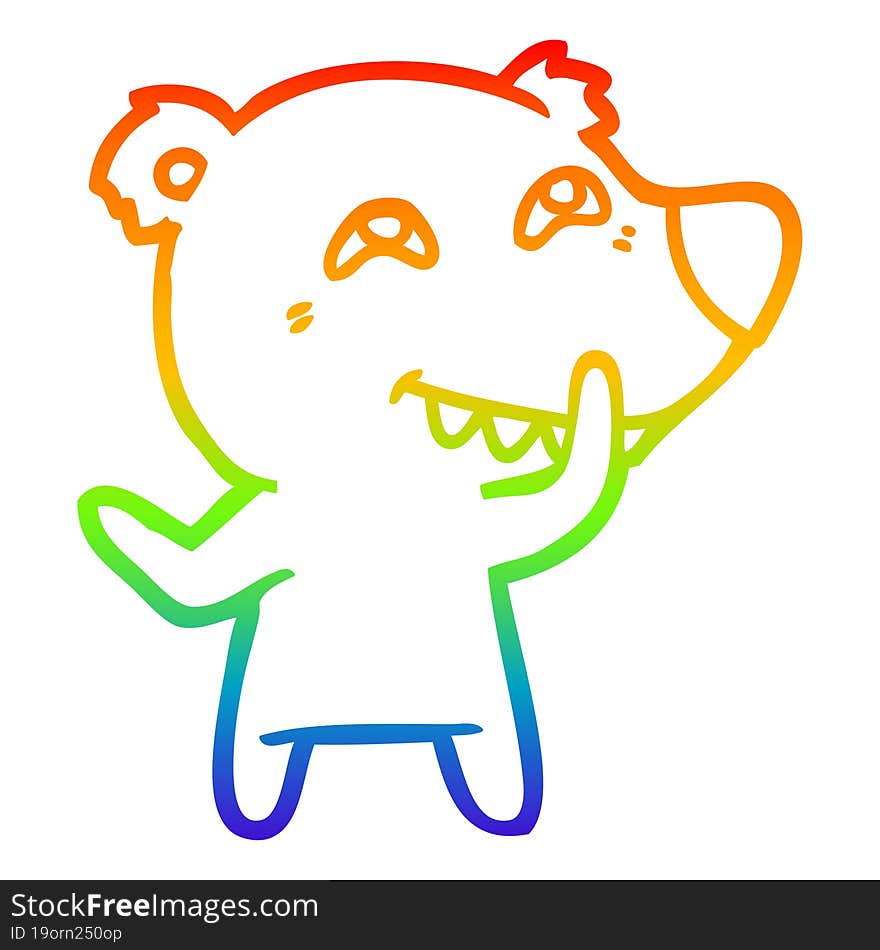 rainbow gradient line drawing cartoon bear showing teeth