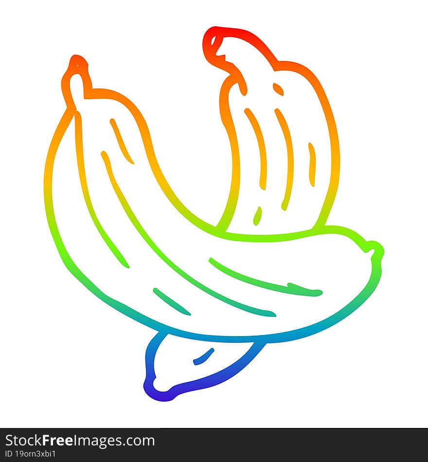 rainbow gradient line drawing cartoon pair of  bananas