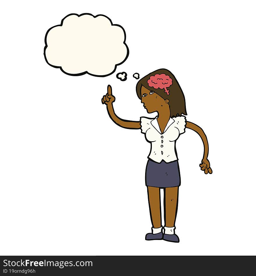 cartoon woman with clever idea with thought bubble