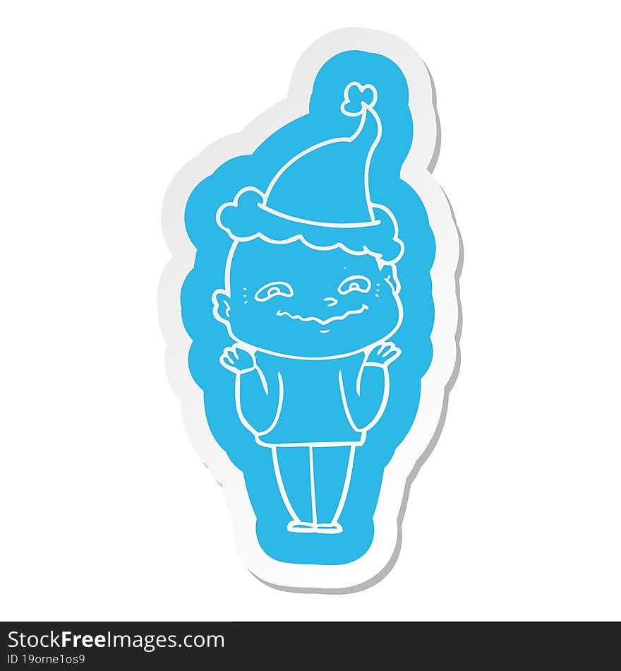 cartoon  sticker of a creepy guy wearing santa hat