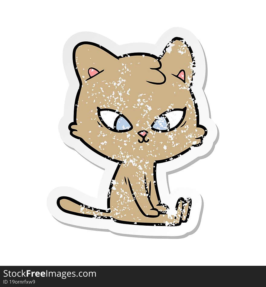 Distressed Sticker Of A Cute Cartoon Cat