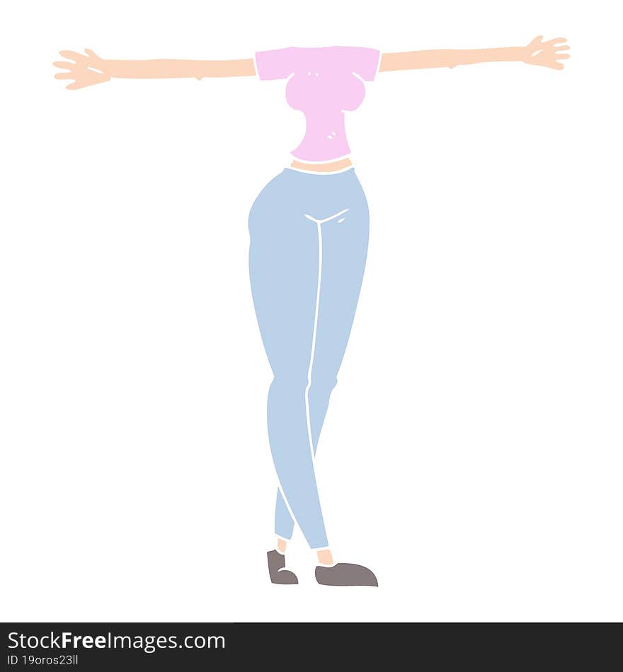 flat color illustration of a cartoon female body with wide arms