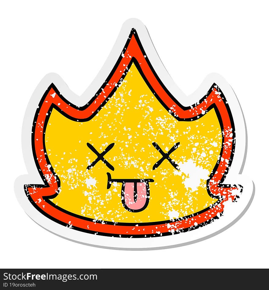 distressed sticker of a cute cartoon fire