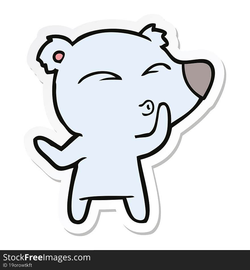 sticker of a cartoon whistling bear