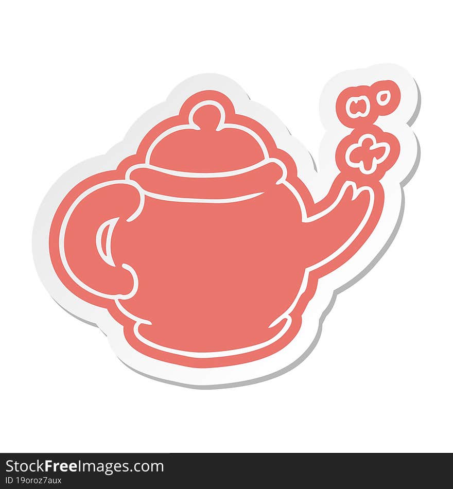 Cartoon Sticker Of A Blue Tea Pot