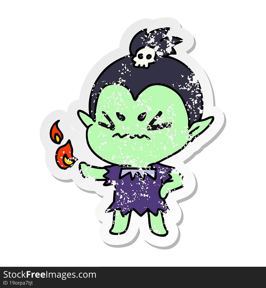 Distressed Sticker Cartoon Of Cute Kawaii Vampire Girl