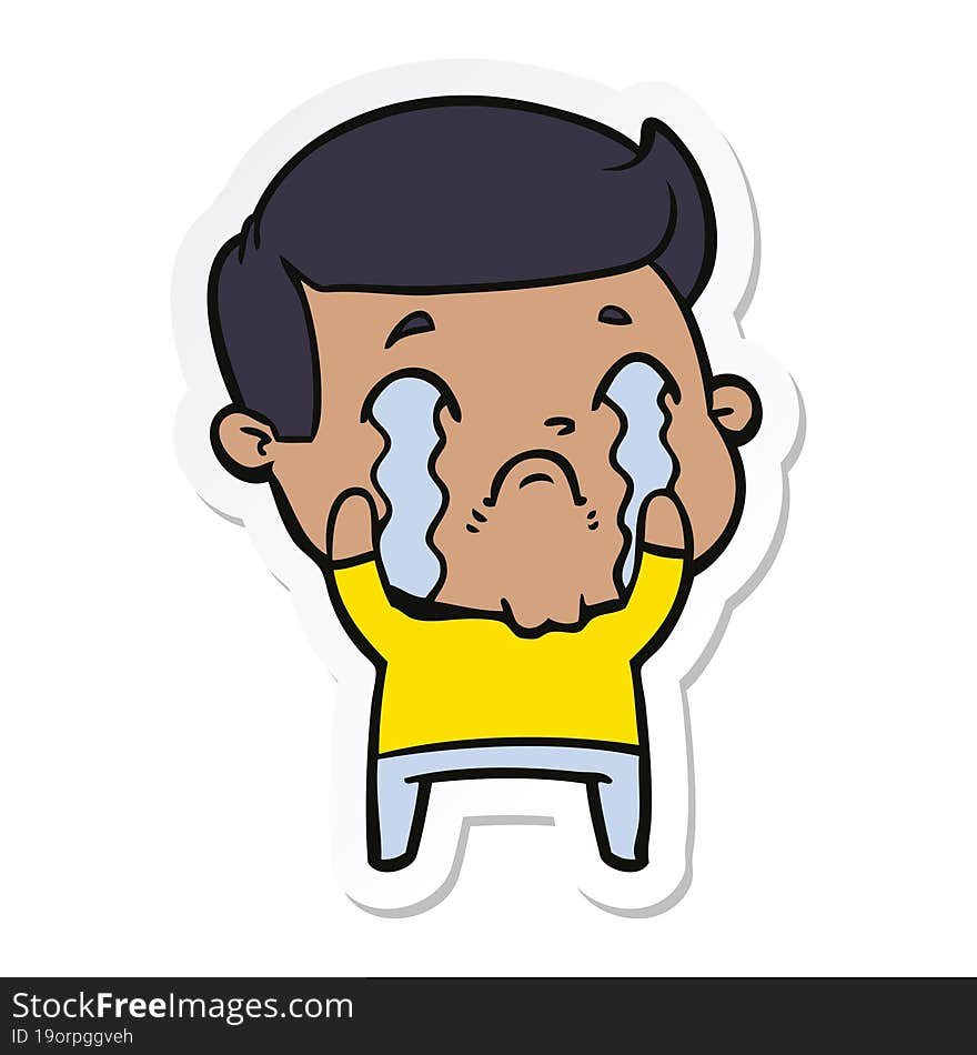 sticker of a cartoon man crying