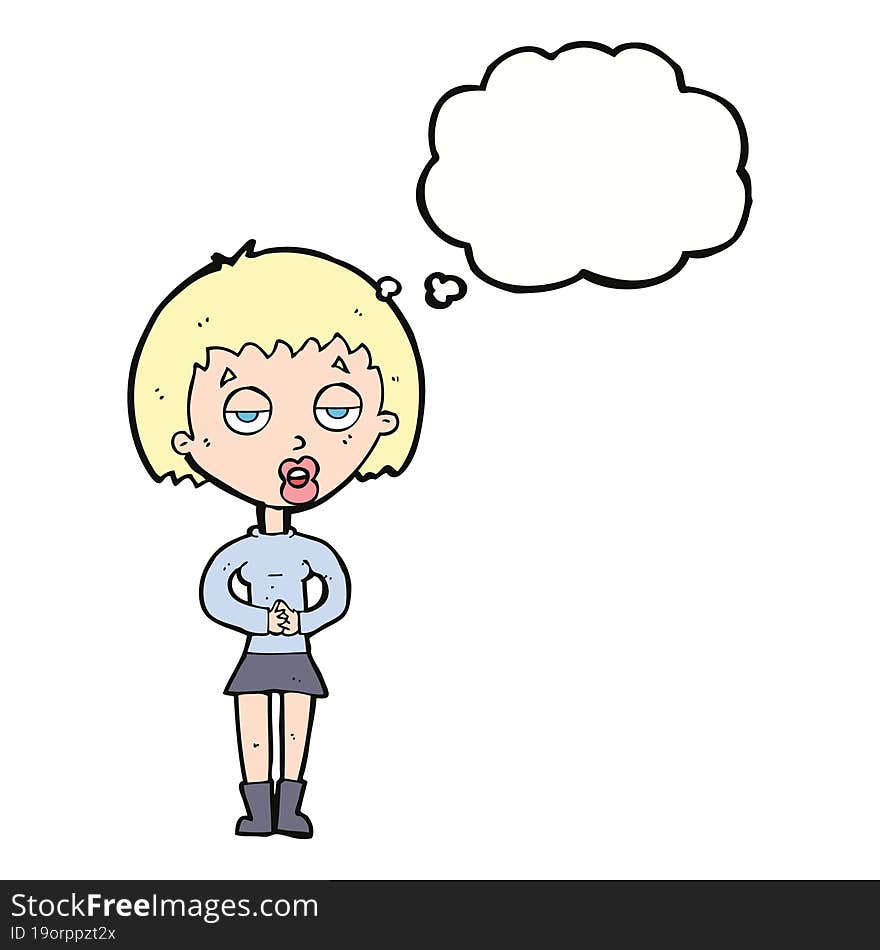 Cartoon Bored Woman Waiting With Thought Bubble