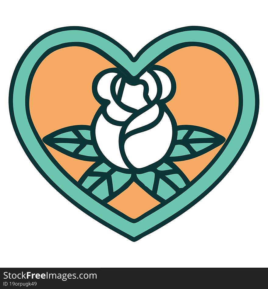 iconic tattoo style image of a heart and flowers. iconic tattoo style image of a heart and flowers