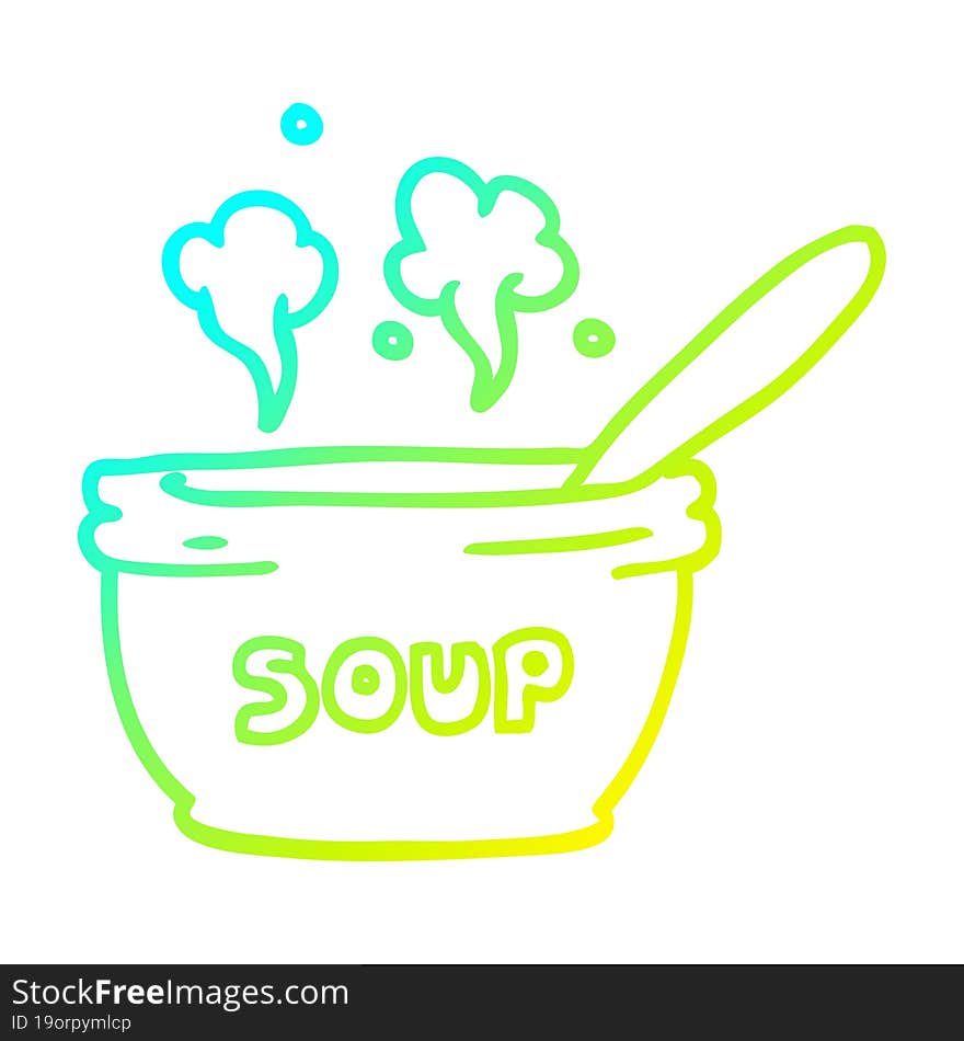 cold gradient line drawing cartoon of hot soup