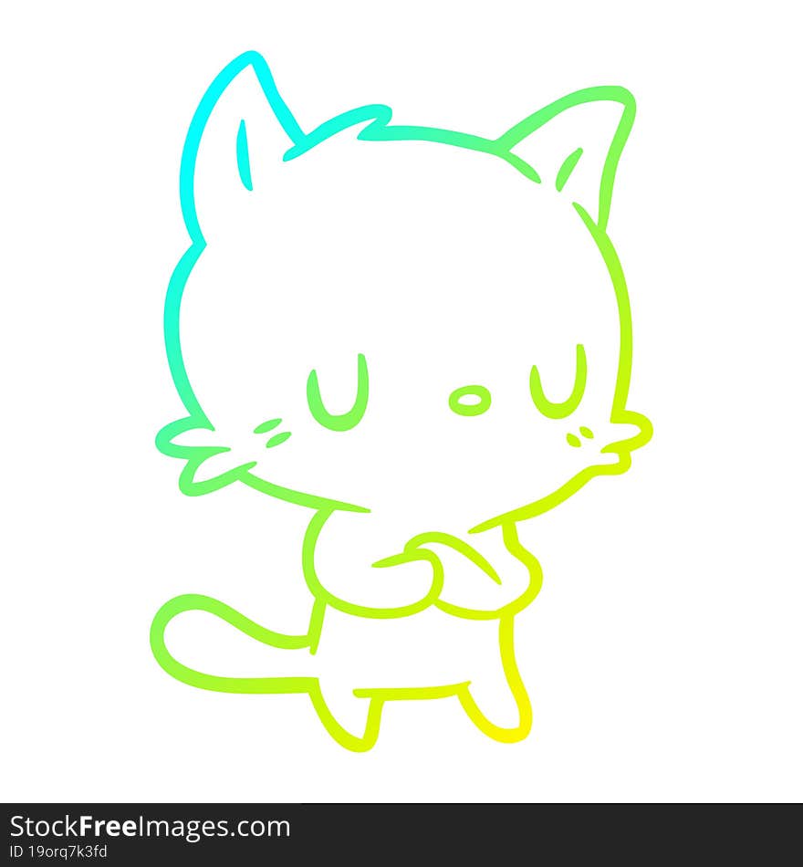 cold gradient line drawing of a cute cartoon cat